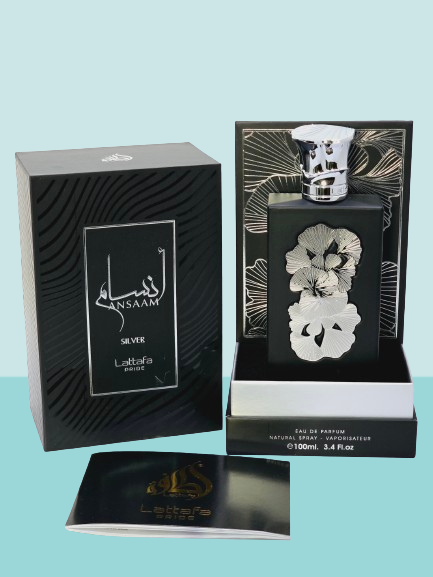 Ansaam Silver Eau De Parfum Unisex By Lattafa 3.4 oz Cardamom Bergamot Davana Lavender Amber